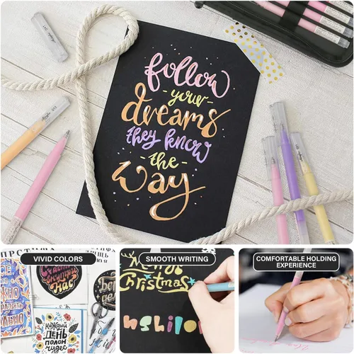 Miniatura 4 de ZSCM - 24 colores de bolígrafos de gel acrílico 3D y cuaderno de bocetos de papel negro para dibujo, bolígrafo de tinta acrílica de punta fina de 24