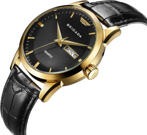 Miniatura 2 de BRIGADA Relojes para hombre de la marca suiza clásico reloj de vestir dorado para hombre con calendario de fecha, cuarzo casual de negocios