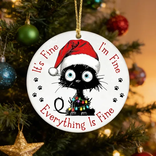 Miniatura 8 de Adornos de Navidad Graciosos de Gato Negro 2025, Adornos Colgantes de Acrílico 2D para Decoraciones de Árbol de Navidad, Adornos de Navidad