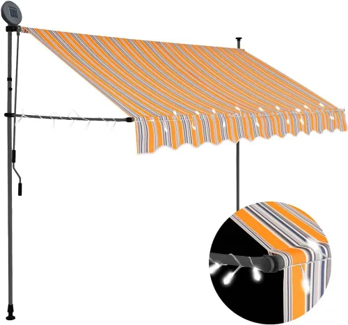 Miniatura 18 de vidaXL Toldo retráctil manual con luces LED, 59.1" - Amarillo y azul