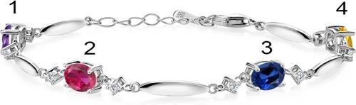 Miniatura 3 de Gem Stone King Pulsera de plata de ley 925 personalizada y personalizada con piedra natal de 4 piedras preciosas y diamantes blancos cultivados