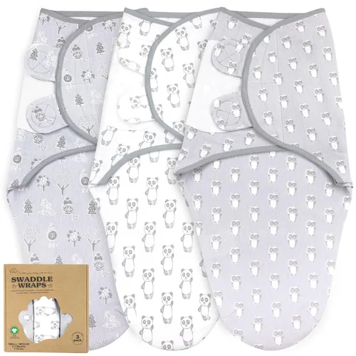 Miniatura 13 de Mantas para envolver para recién nacidos – Juego de 3 mantas para bebé de 0-3 meses – Saco de dormir ajustable – Envuelto suave de algodón orgánico
