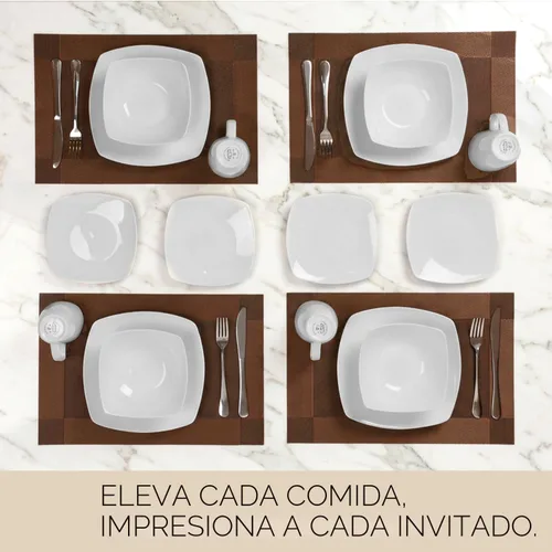 Miniatura 5 de Zulay Kitchen Luna - Juego de platos y cuencos, juego de vajilla de porcelana moderno de 16 piezas para 4, resistente a las astillas y a los Blanco
