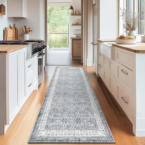 Miniatura 59 de Jinchan Fiora - Alfombra redonda de 8 pies, alfombras vintage con diseño floral envejecido, lavable a máquina, antideslizante, de pelo bajo, Azul