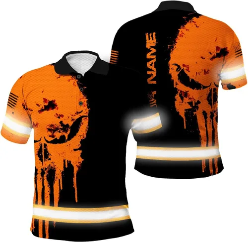Miniatura 17 de Maddly Polo de alta visibilidad con diseño de calavera y bandera de Estados Unidos, ropa de trabajo patriótica con nombre personalizado para Polo 11