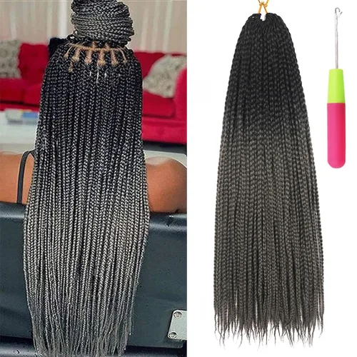 Miniatura 42 de Extensiones de cabello trenzado tipo box de 24 pulgadas, hechas a mano, para mujeres y niñas, extensiones de cabello trenzado, 24#, 3 paquetes, 22