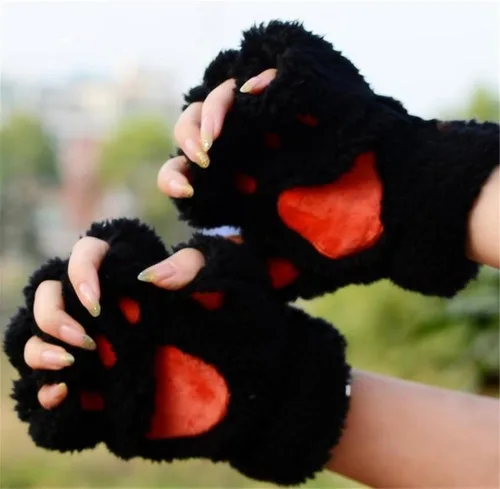 Miniatura 2 de MizHome - Guantes de invierno suaves con diseño de oso de gato