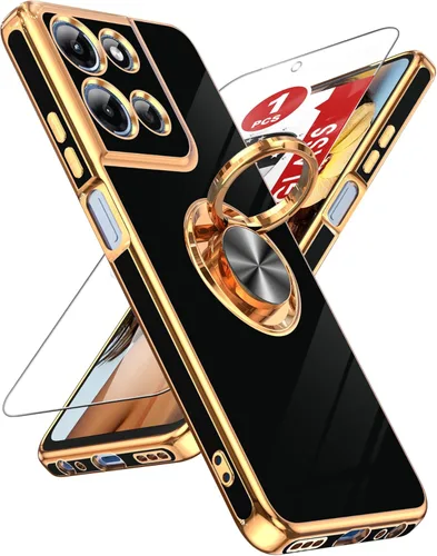 Miniatura 91 de LeYi Funda para Samsung Galaxy S22 Ultra con soporte de anillo giratorio de 360°, soporte magnético, chapado en oro rosa, borde protector para Negro