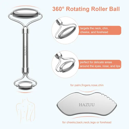 Miniatura 3 de Rodillos de acero inoxidable Gua Sha y cara - Rodillo de metal para ojos y cuello, herramientas de masaje facial antienvejecimiento, kit de Jgs-1