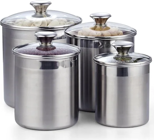 Miniatura 10 de Cooks Standard Juego de recipientes de almacenamiento de acero inoxidable para alimentos, tamaño mediano, 4 piezas, 0.95qt/1.6qt/2.5qt/3.5qt