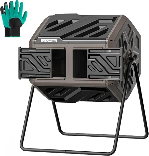 Miniatura 12 de THE GROW'ING Contenedor de compostaje actualizado de 43 galones para exteriores, compostador giratorio de montaje rápido, compostador de doble