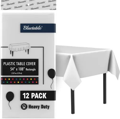 Miniatura 10 de Bluetable Mantel de plástico desechable rectangular negro (paquete de 12) a granel, mantel ultra resistente (54 x 108 pulgadas), mesas de 6 pies u 8