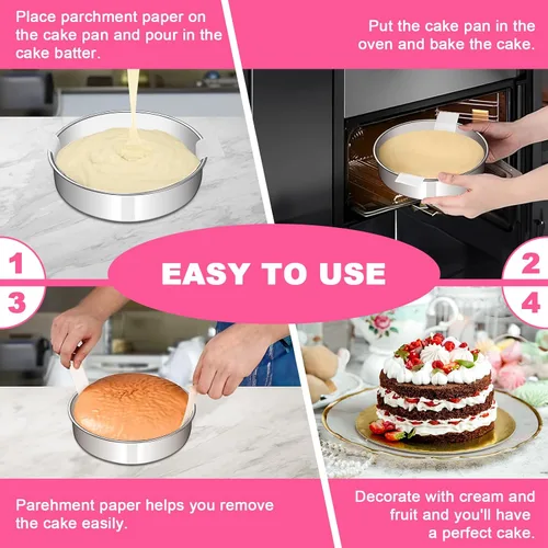Miniatura 4 de EWFEN Juego de 2 moldes para pasteles de 6 pulgadas, de acero inoxidable, de capa redonda, no tóxico, saludable, a prueba de fugas, fácil de limpiar