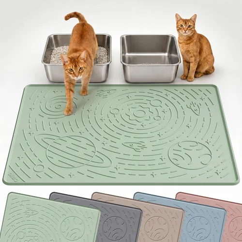 Miniatura 12 de OHMO Tapete de arena para gatos mediano de 23.6 x 15.7 pulgadas, goma de silicona beige, control de dispersión para caja de arena para gatitos