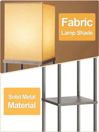 Miniatura 2 de Lámpara de pie con estantes para sala de estar roble gris, lámpara de pie con estante con bombilla LED de 3 CCT, lámpara de columna de pie de Gris