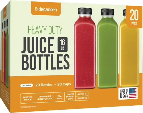 Miniatura 11 de DECADORN Botellas de plástico de 8 onzas con tapas, 12 unidades - Botellas para hacer jugos - HECHAS EN EE. UU. Botellas mini transparentes