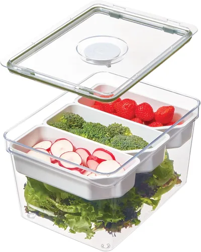 iDesign The Fresh Collection - Contenedor de almacenamiento grande y alto para productos con 3 divisores móviles, 7.85 pulgadas de largo x 10.5