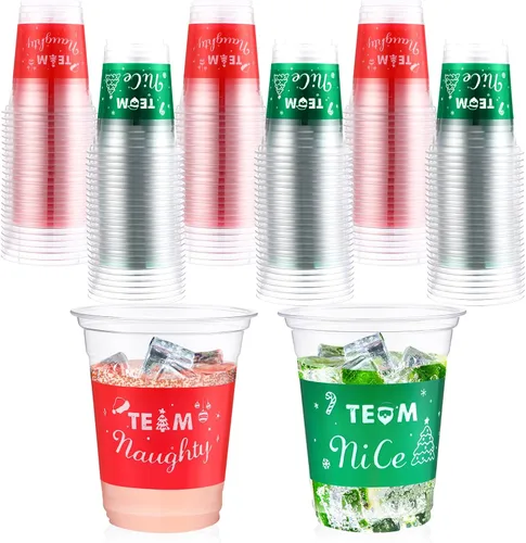 Miniatura 8 de Rtteri 24 vasos de plástico desechables de 12 onzas para decoración de fiestas de Navidad, cerveza, bebidas, aperitivos