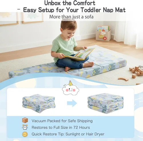 Miniatura 8 de Tiita Colchón de suelo plegable para niños, tapete para siesta que brilla en la oscuridad con bolsa de almacenamiento, futón portátil para niños
