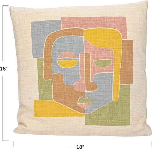 Miniatura 2 de Bloomingville Almohada estampada de algodón tejido con cara abstracta, multicolor