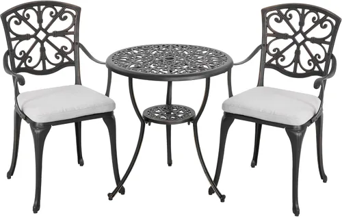 Miniatura 17 de NUU GARDEN - Juego de bistró de 3 piezas para exteriores, todo clima, de aluminio fundido, juego de mesa de bistró y 2 sillas para patio