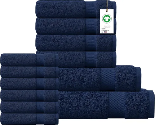 Miniatura 42 de Toallas 100% algodón orgánico de 22.93 oz/m² de felpa al tacto de secado rápido, paquete de 12 toallas de lavado de algodón orgánico, certificado