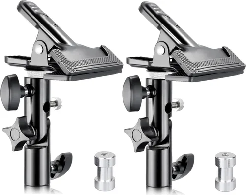 2 soportes de abrazadera de metal resistente con soporte de luz de 5/8 pulgadas, abrazadera reflectora con orificio para paraguas y montaje de