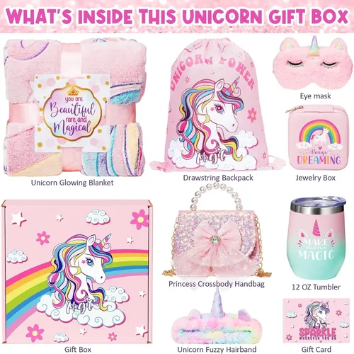 Miniatura 2 de Regalos de unicornio para niñas de 4 a 6, 7, 8, 9 y 10 años, regalos de cumpleaños de Pascua con monedero de manta que brilla en la oscuridad