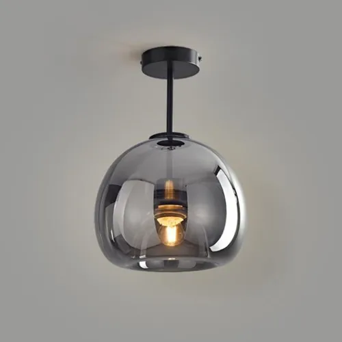 Miniatura 8 de Lámpara de techo semiempotrada de cristal dorada con pantalla de vidrio ámbar, lámpara de techo moderna de mediados de siglo para pasillo