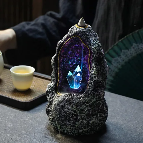 Miniatura 8 de Quemador de incienso LED de reflujo con cascada, soporte de incienso de resina, adornos de aroma para interiores, luz nocturna para oficina en casa