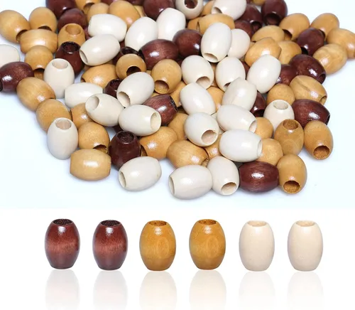 Miniatura 7 de 500 cuentas de madera ovaladas de 6 x 8mm, pequeñas cuentas espaciadoras de madera marrones con forma de grano de arroz, cuentas sueltas de madera