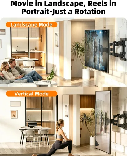 Miniatura 4 de Soporte de pared giratorio de retrato a paisaje para TV de 37 a 70 pulgadas, soporte de pantalla vertical de 90°, brazo inclinable de rotación