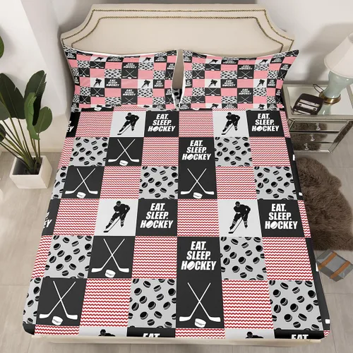Miniatura 16 de Sábana bajera ajustable de hockey sobre hielo, tamaño individual, para adolescentes y niñas, juego de ropa de cama de hockey para decoración de sala