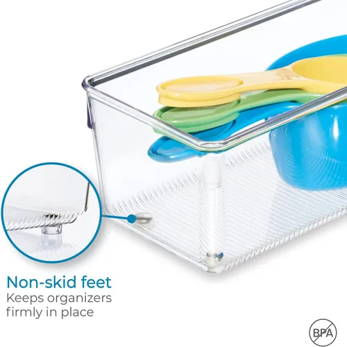 Miniatura 7 de iDesign - Organizador de cajones de plástico para cajones de cocina, baño y escritorio, juego de 2, transparente