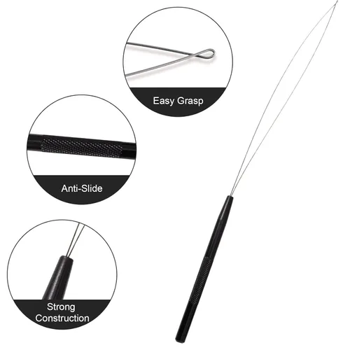 Miniatura 5 de NEWISHTOOL Kit de herramientas de extensión de cabello de acero inoxidable, gancho para tirar de aguja de bucle y enhebrador, dispositivo de cuentas