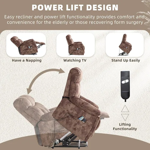 Miniatura 4 de CANMOV Power Lift - Silla reclinable para personas mayores con masaje por vibración y calefacción lumbar, silla elevadora eléctrica con bolsillo