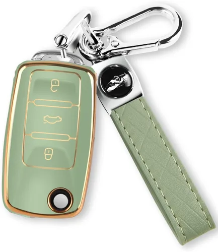 MILD EAST - Funda para llavero de coche VW con llavero, carcasa suave de TPU para llave de coche Volkswagen Beetle GTI Jetta Passat Tiguan (verde)