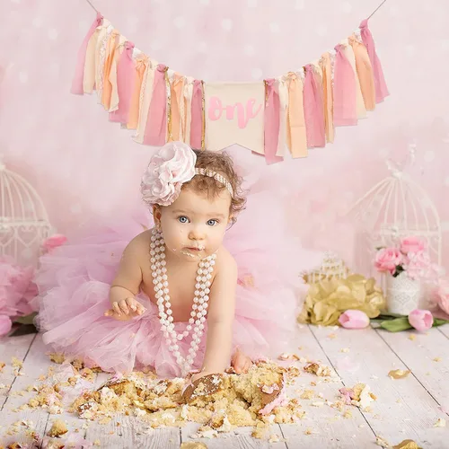 Miniatura 3 de Cartel para silla alta de primer cumpleaños con tema rosa para niña, decoración bohemia para el primer cumpleaños con diseño de pastel (PINK ONE HF)
