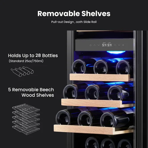 Miniatura 2 de Yeego Refrigerador de Vino - Refrigerador de Vino de Doble Zona de 15 Pulgadas con Capacidad para 28 Botellas, 40-65°F Refrigerador de Vino