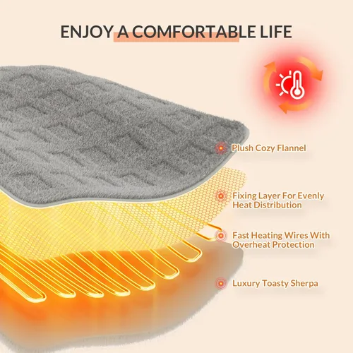Miniatura 4 de Manta calefactora HOMLYNS LuxeHeat, de franela suave y sherpa, manta eléctrica con 5 ajustes de calor, calentamiento rápido, manta calefactora
