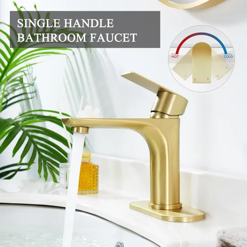 Miniatura 2 de TONNY Grifo de baño dorado cepillado, grifo dorado de una sola manija para fregadero de baño, grifo de lavabo de tocador de baño, 1 agujero