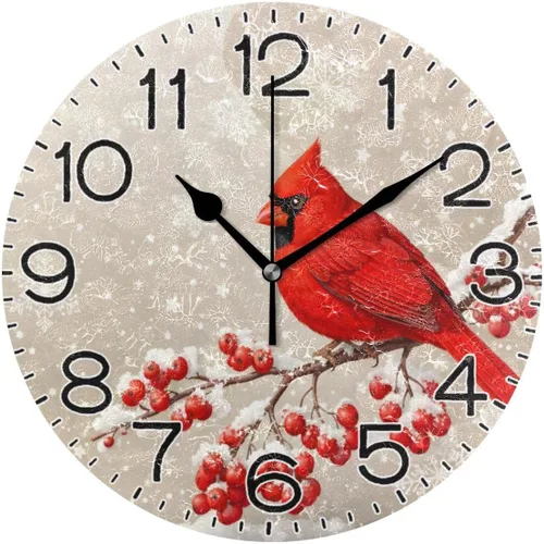 Miniatura 11 de ALAZA Reloj de pared cardenal de pájaro rojo de invierno, funciona con pilas, sin tictac, de cuarzo, analógico, rústico, rústico, reloj redondo