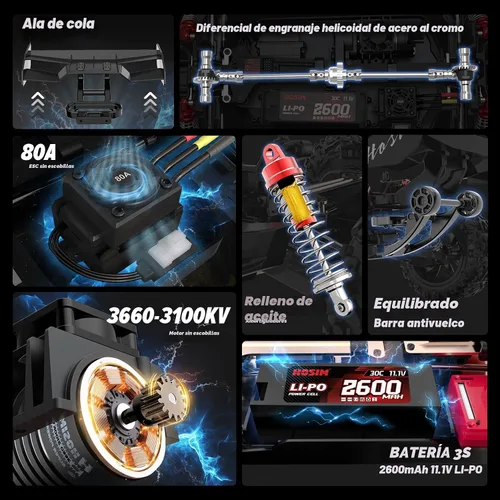 Miniatura 3 de Hosim Mini autos RC 1:8 sin escobillas para adultos, VEXARO MAX 50 MPH de alta velocidad Rc Camiones rápidos, 4 x 4 con control remoto todo terreno