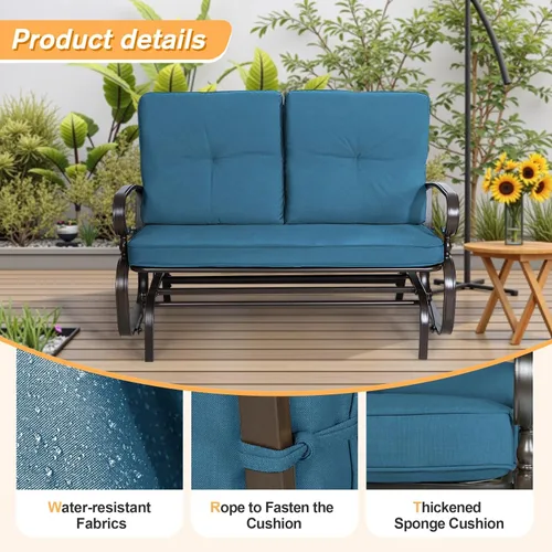 Miniatura 4 de Incbruce Silla Mecedora Deslizante para Exteriores Banco Deslizante de Patio para 2 Personas, Asiento Loveseat de Porche Juego de Sillas de Patio