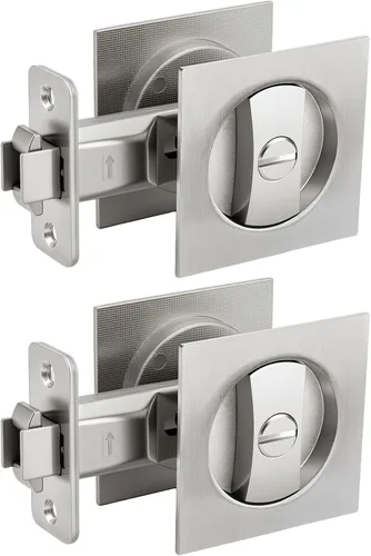 Miniatura 13 de goldenwarm Cerradura de Puerta Corrediza Redonda de Níquel Cepillado, Herrajes para Puerta Corrediza para Orificio Redondo de 2-1/8'', Manijas