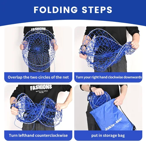 Miniatura 5 de Trampa de peces plegada de 32 x 10 pulgadas y trampa para cangrejos de 24 x 12 pulgadas, trampa plegable de 10 agujeros y 10 lados con trampa