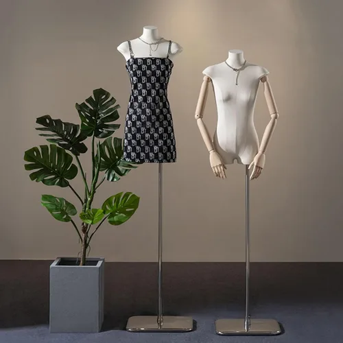 Miniatura 2 de Adjustable Female Mannequin Torso Dress Form - Linen Fabric Body on Metal Stand, Perfect for Tailoring, Sewing, Jewelry Display & Fashion Design