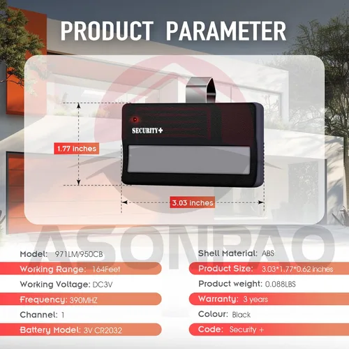 Miniatura 4 de ASONPAO Paquete de 3 unidades para control remoto de apertura de puerta de garaje LiftMaster 971LM