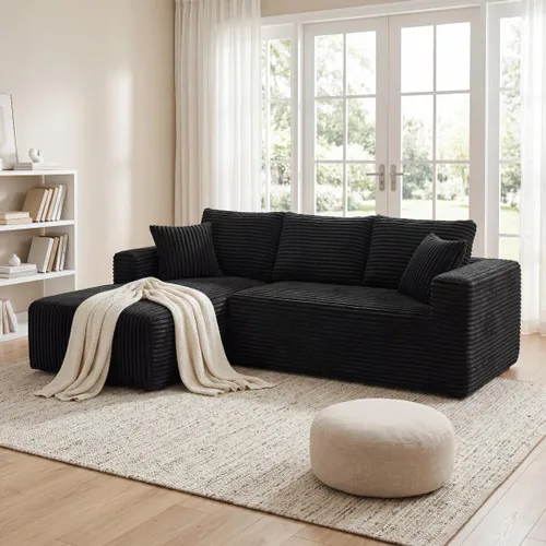 Miniatura 12 de Sofá otomano modular de pana de 28 pulgadas sin hueso, sofá otomano seccional para sala de estar, color beige