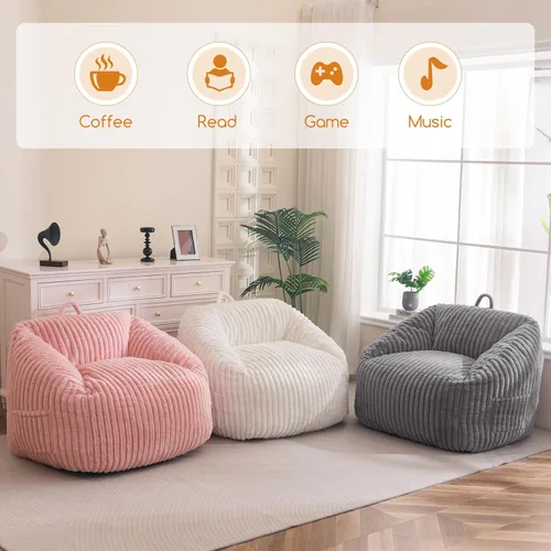 Miniatura 8 de BYBYME Silla Puf Gigante para Adultos y Niños, Puf Grande Cómodo y Acogedor, Sofá de Piso para Adolescentes, Sala de Estar, Juegos, Lectura, Beige